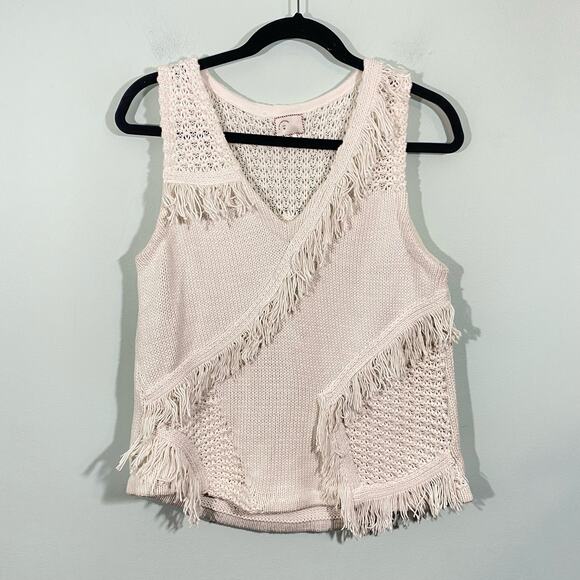 Anthropologie Postmark White Pacific Fringe V-neck Knit Sweater Vest Size M - Picture 1 of 6